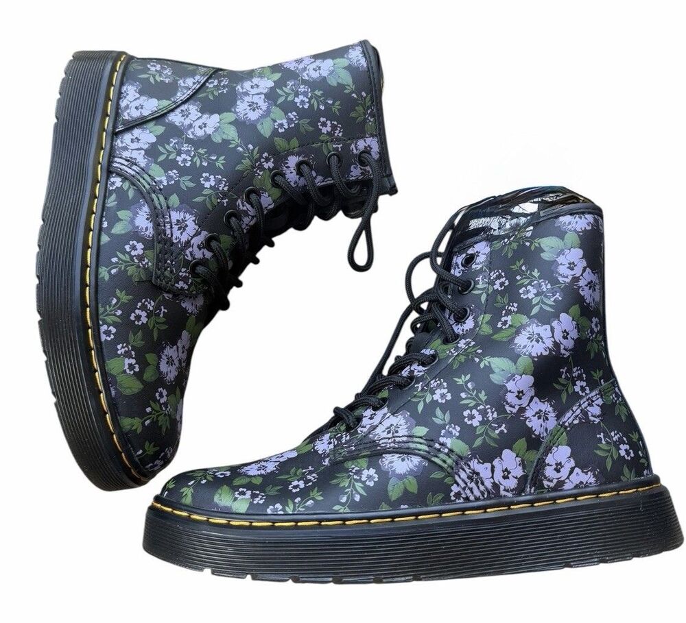 Dr. Martens Zavala Primrose Floral Hydro Combat Boots Womens Size 6 Docs Purple